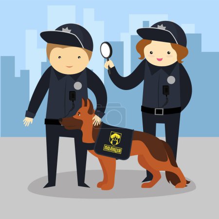 Illustration for Two police officers and a service dog - Royalty Free Image