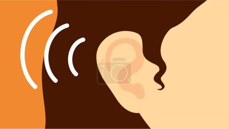 Illustration for Ear, hearing organ, sound waves near the ear - Royalty Free Image