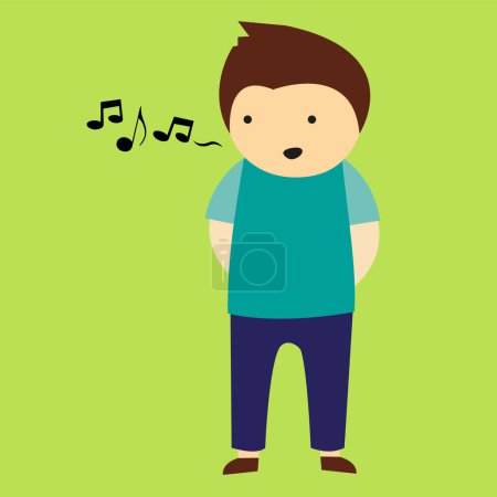Téléchargez les illustrations : Garçon chantant sur un fond vert - en licence libre de droit