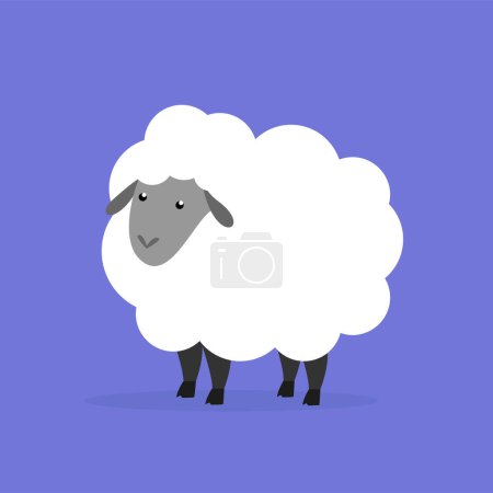 Ilustración de Illustration of cute cartoon sheep on purple background - Imagen libre de derechos