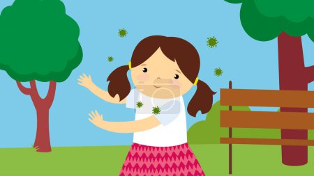 Ilustración de Girl with virus bacteria in park - Imagen libre de derechos