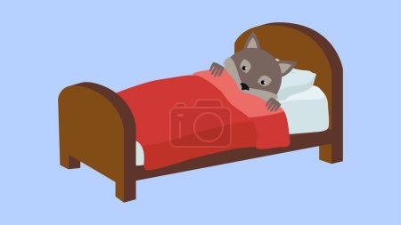 Téléchargez les illustrations : The wolf lies in bed - en licence libre de droit