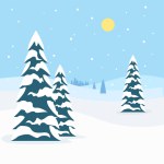 Winter landscape background with fir trees