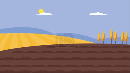 Téléchargez les illustrations : Cartoon landscape with countryside scenery vector illustration graphic design - en licence libre de droit