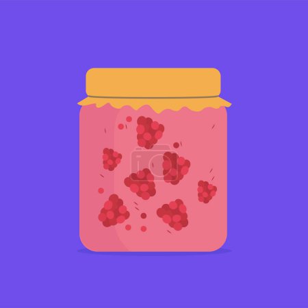 Illustration for Jar with raspberry jam and closed lid - Royalty Free Image