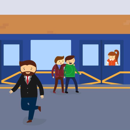 Téléchargez les illustrations : Crowd on train station, colorful illustration - en licence libre de droit