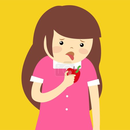 Téléchargez les illustrations : Girl holding red apple with worm - en licence libre de droit