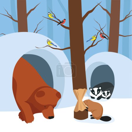Illustration for Illustration of a cute cartoon animals in the forest - Royalty Free Image