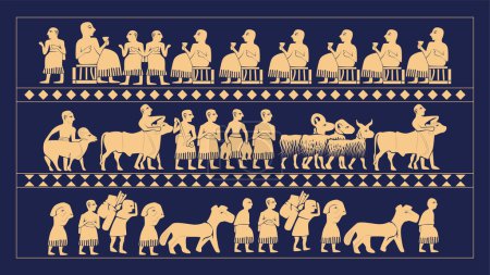 Téléchargez les illustrations : Ancient Greece mythology. Antic history silhouettes of people. Vector archeology pattern, mythological culture - en licence libre de droit