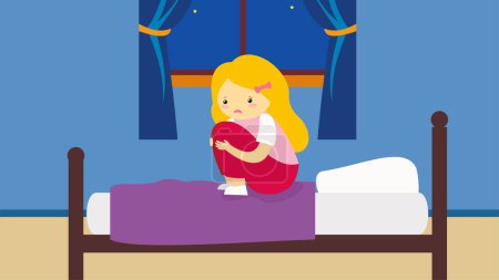 Photo for Flat design illustration of a girl  sitting on a  bed - Royalty Free Image