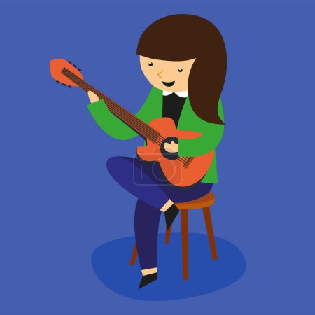 Ilustración de Woman sitting and playing guitar - Imagen libre de derechos