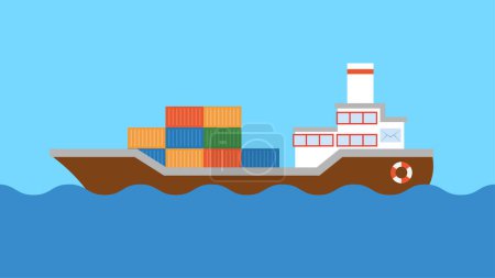 Ilustración de A cargo ship with containers floats on the waves - Imagen libre de derechos