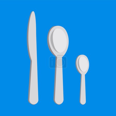 Téléchargez les illustrations : Knife and two spoons on blue background - en licence libre de droit