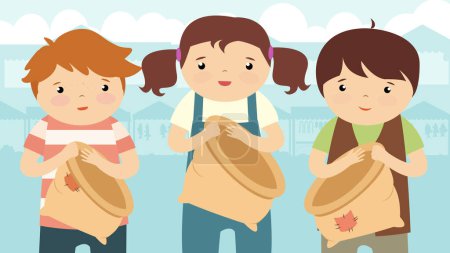Illustration for Cute little  kids with sacks - Royalty Free Image