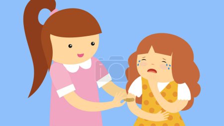 Illustration for Mom puts a band-aid on the hand of a crying daughter - Royalty Free Image