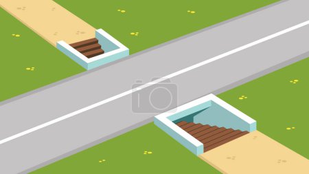 Téléchargez les illustrations : Illustration vectorielle de Autoroute avec passage souterrain pour piétons - en licence libre de droit
