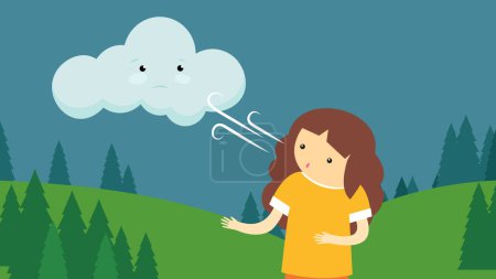 Mädchen auf dem Hintergrund des Windwolkenvektors Illustration Design
