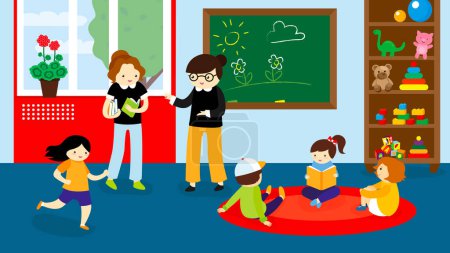 Téléchargez les illustrations : Kids playing with teachers in the room illustration - en licence libre de droit