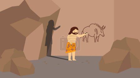 Illustration for Drawing of primitive people in a cave - Royalty Free Image