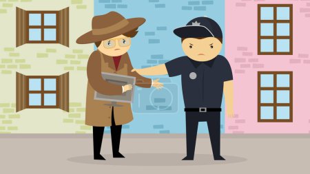 Illustration for Vector illustration of policeman catches a criminal - Royalty Free Image