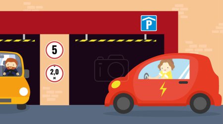 Téléchargez les illustrations : Voiture et parking souterrain illustration vectorielle signe - en licence libre de droit