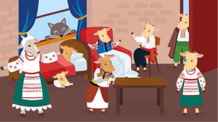 Illustration for Animals dressed in Ukrainian costumes in the room - Royalty Free Image