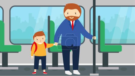 Téléchargez les illustrations : Père et fils dans l'illustration vectorielle de bus - en licence libre de droit