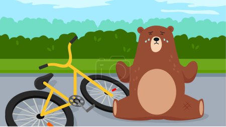 Ilustración de Oso con bicicleta en el parque de dibujos animados vector ilustración diseño gráfico - Imagen libre de derechos