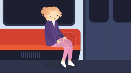 Illustration for A woman sits by herself on a seat in the subway - Royalty Free Image
