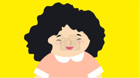 Téléchargez les illustrations : Illustration d'une jolie petite fille aux cheveux bouclés sur fond jaune - en licence libre de droit