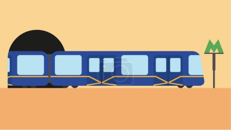 Illustration for Vector illustration of Subway train leaving the tunnel - Royalty Free Image