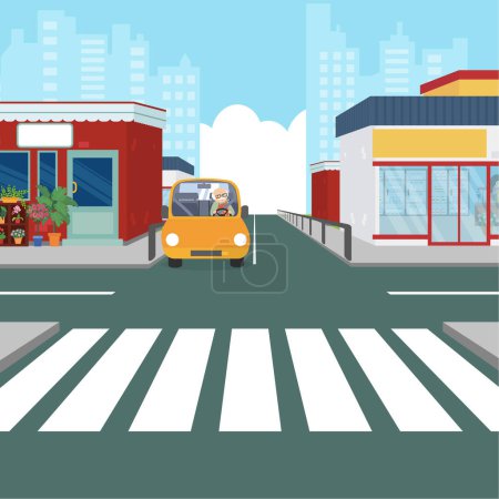 Ilustración de Cruce peatonal en una intersección de coches. ilustración vectorial - Imagen libre de derechos