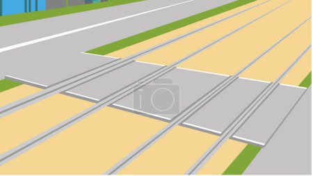 Ilustración de Ilustración de coche cruzando la línea de tranvía. Ilustración vectorial - Imagen libre de derechos