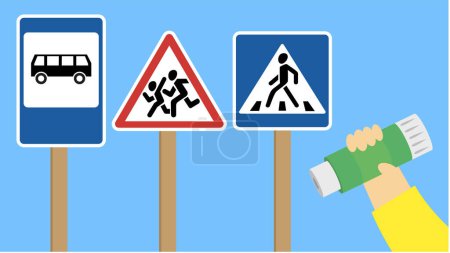 Illustration for Road signs - bus stop, caution children, pedestrian crossing - Royalty Free Image