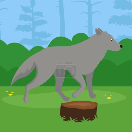 Ilustración de Lindo animal de dibujos animados lobo en el bosque vector ilustración - Imagen libre de derechos