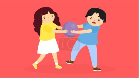Illustration for Boy and girl take the ball from each other. Vector illustration in a flat style. - Royalty Free Image