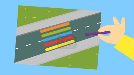Téléchargez les illustrations : Application d'un passage piétonnier coloré sur la route - en licence libre de droit