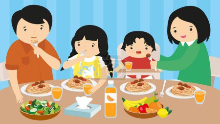 Ilustración de Familia desayunando. ilustración vectorial - Imagen libre de derechos