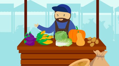 Ilustración de Agricultor con verduras y frutas vector ilustración - Imagen libre de derechos