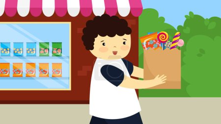 Illustration for Boy with package with candies, vector illustration design - Royalty Free Image