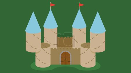 Téléchargez les illustrations : Château et drapeaux médiévaux, vecteur - en licence libre de droit