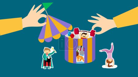 Illustration for Vector illustration of kids playing with paper toys - Royalty Free Image