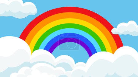 Illustration for Rainbow sky with clouds, vector illustration - Royalty Free Image