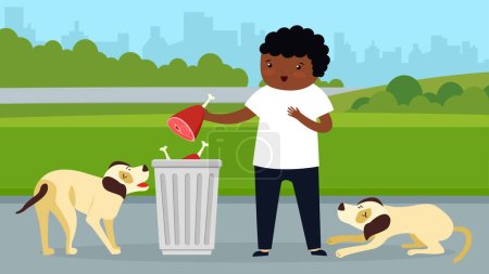 Illustration for Vector illustration of boy and dogs at garbage - Royalty Free Image