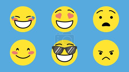 Illustration for Yellow emoticons on blue background - Royalty Free Image
