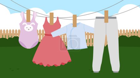Ilustración de Vector ilustración de ropa colgando en el patio - Imagen libre de derechos