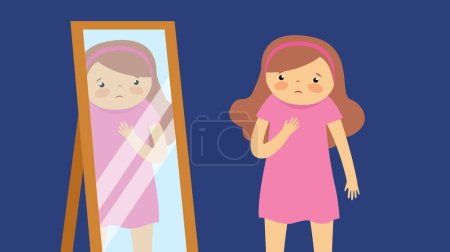 Illustration for Vector illustration of girl at the mirror - Royalty Free Image