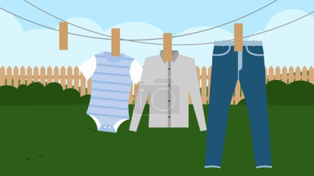 Ilustración de Vector ilustración de ropa colgando en el patio - Imagen libre de derechos