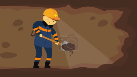 Illustration for Worker in a mine. Vector illustration in flat design style. - Royalty Free Image