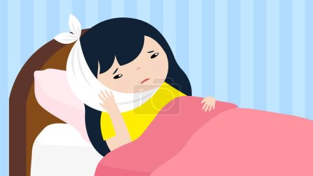Illustration for Sick woman sleeping on a bed. vector illustration - Royalty Free Image
